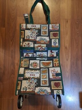 Jade Home Sweet Home Tapestry Shopping Cart Tote with Green Trim